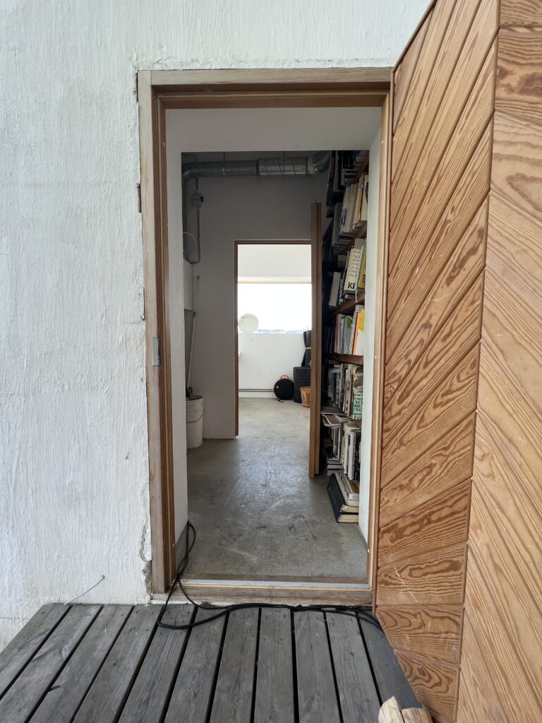 Entry from patio to cabinet.